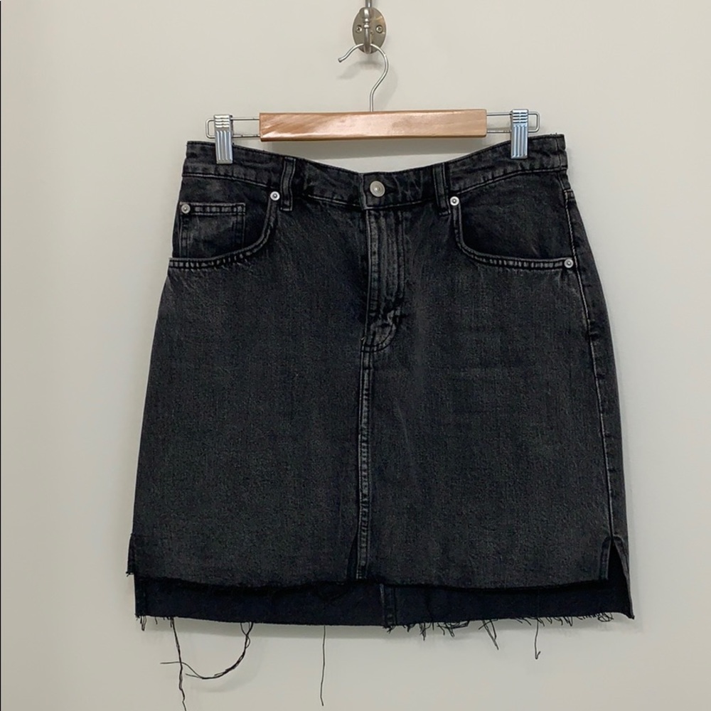 Distressed Black Denim Skirt